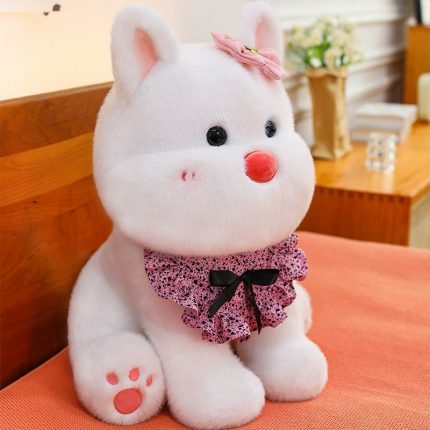 Bow Series Cute West Highland Terrier Plush Toy - Long-Haired Stuffed Animal with Bib for Girls Birthday Gift