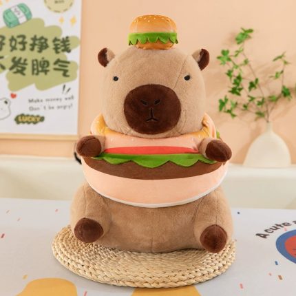 New Capybara Plush Toy - Transformable Bee & Hamburger Outfit Stuffed Animal Pillow Kids Girls Gift