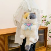 Cute Calico Cat Plush Toy with Backpack Strap & Bib - Ragdoll Style Stuffed Animal Birthday Gift - Image 2