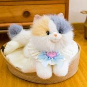 Cute Calico Cat Plush Toy with Backpack Strap & Bib - Ragdoll Style Stuffed Animal Birthday Gift